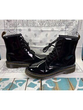 Dr Martens 1460 Y Black Patent Leather Boots Side Zip Womens Size US 6 Worn 1X